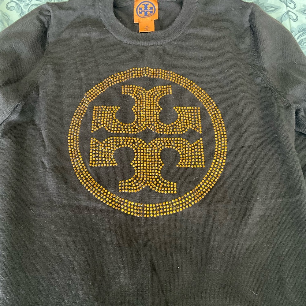Tory Burch Black Knit Top with Orange Label